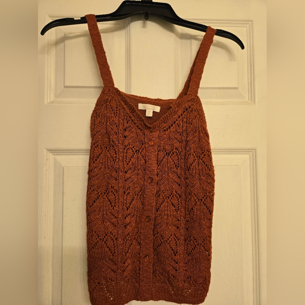 LC Lauren Conrad Terracotta/Rust Knit Button-Down Top